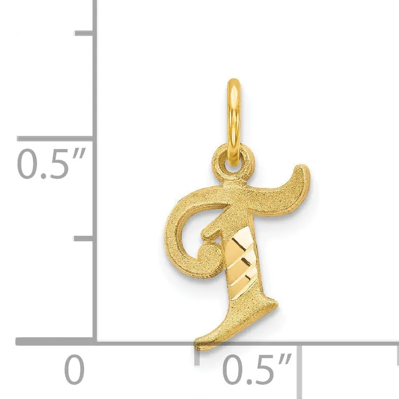 14k Yellow GoldSmall Script Design Letter T Initial Charm Pendant