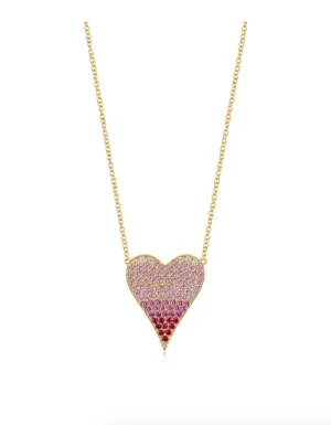 14KY Ombre Heart Pink Sapphire Necklace