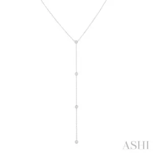 1/6 Ctw Bezel Set 4-Stone Round Cut Diamond Y-Shape Lariat Station Necklace in 14K White Gold