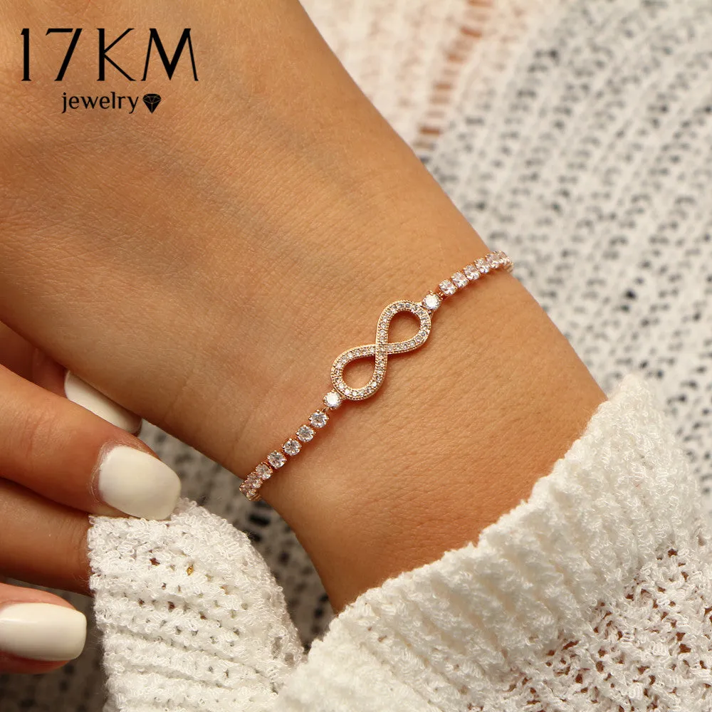 17KM Cubic Zirconia Infinity Bracelets For Women Rose Gold Silver Color Charm Bracelet & Bangle Fashion Geometric Jewelry Gifts