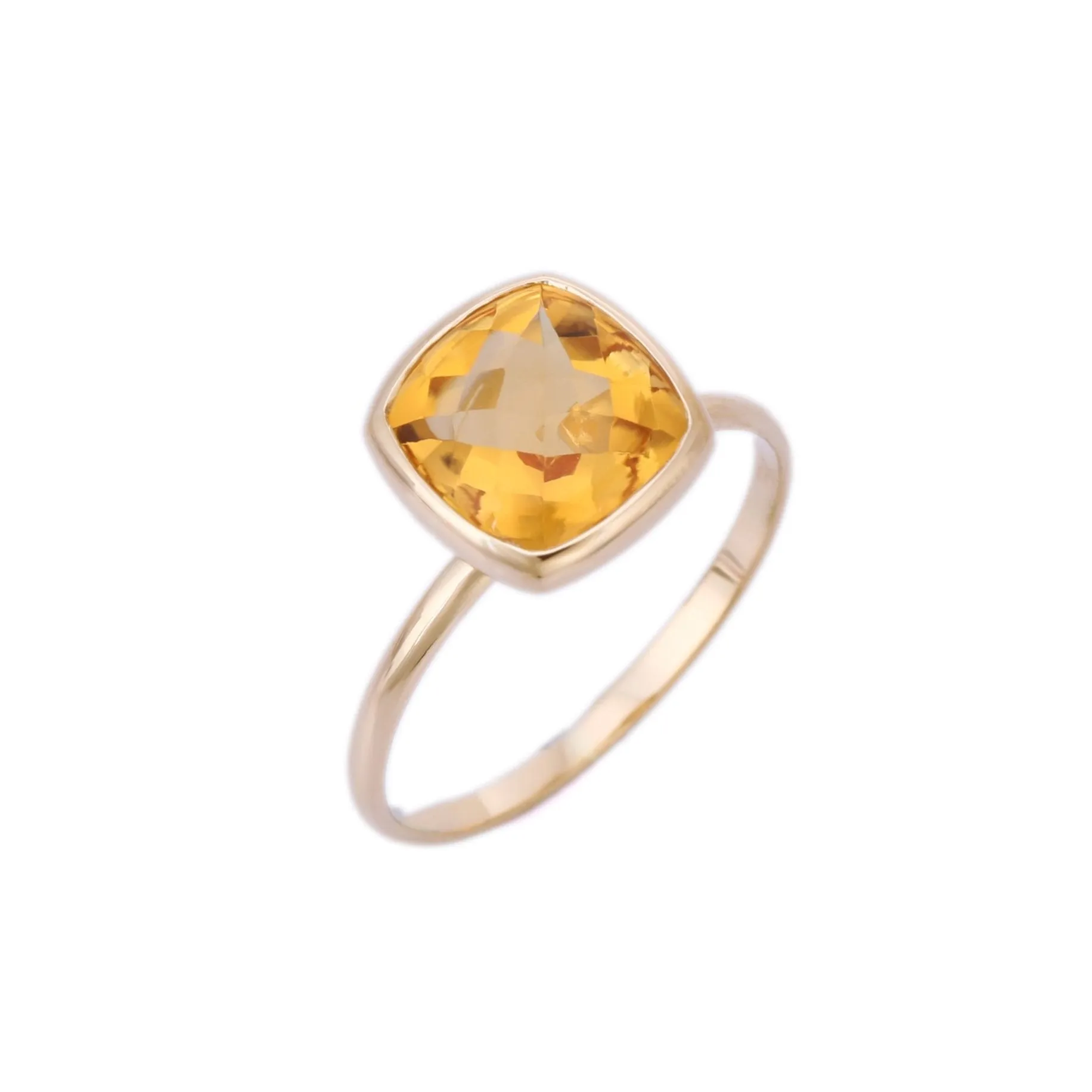 18K Gold Citrine Solitaire Ring