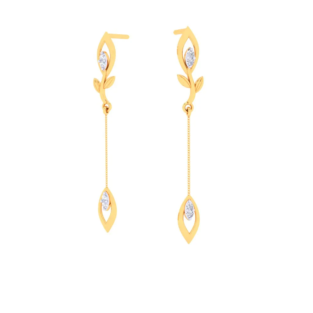 18k Sleek Diamond Earrings With A Leafy Design From Diamond Collection