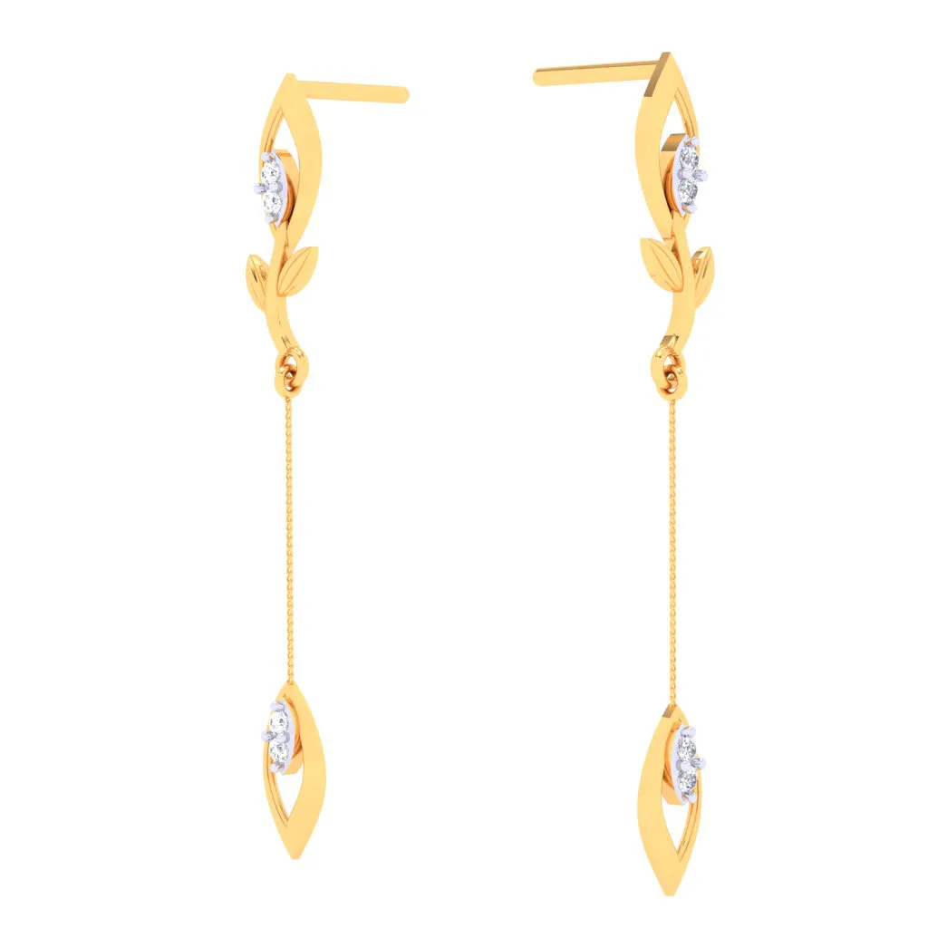 18k Sleek Diamond Earrings With A Leafy Design From Diamond Collection