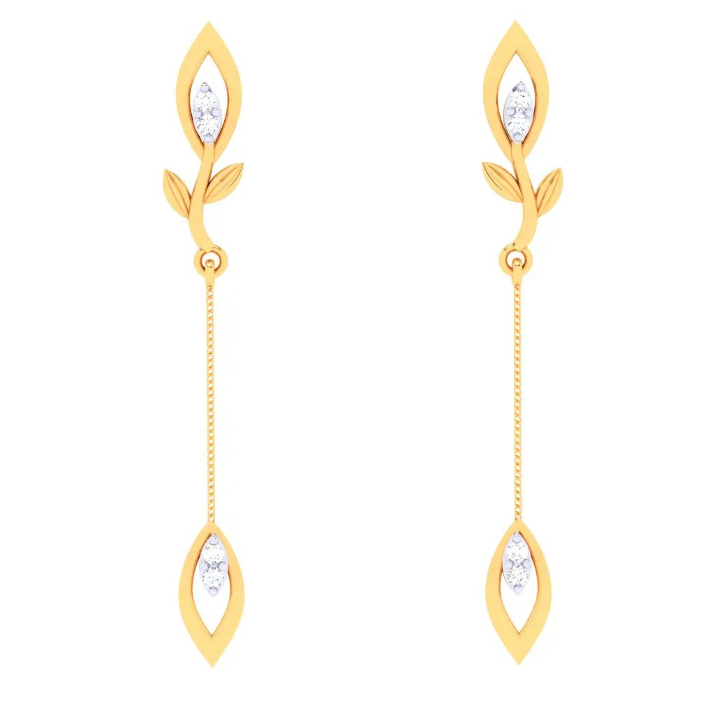 18k Sleek Diamond Earrings With A Leafy Design From Diamond Collection