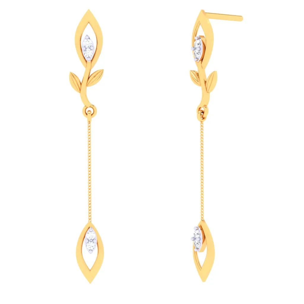 18k Sleek Diamond Earrings With A Leafy Design From Diamond Collection