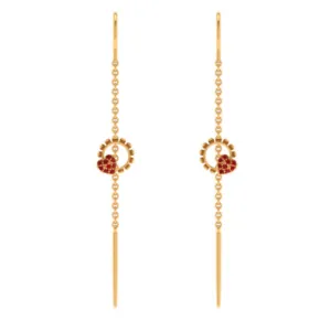 22k Red Stone Studded Sleek Design Gold Earring For All Purpose