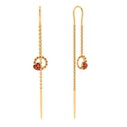 22k Red Stone Studded Sleek Design Gold Earring For All Purpose