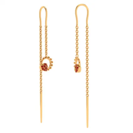 22k Red Stone Studded Sleek Design Gold Earring For All Purpose