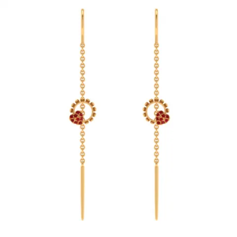 22k Red Stone Studded Sleek Design Gold Earring For All Purpose