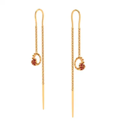 22k Red Stone Studded Sleek Design Gold Earring For All Purpose