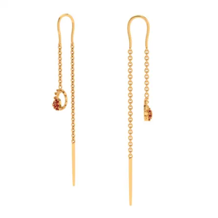 22k Red Stone Studded Sleek Design Gold Earring For All Purpose