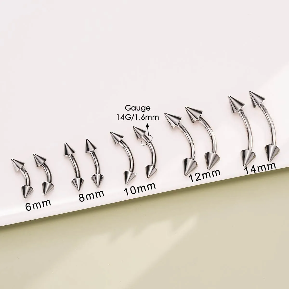 2PCS 14G Titanium Internally Threaded Spike Eyebrow Rook Rings