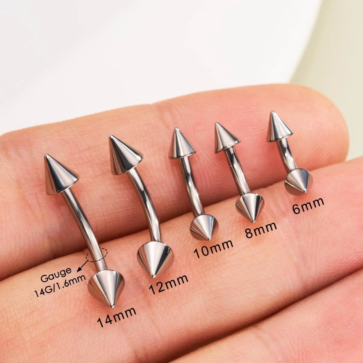 2PCS 14G Titanium Internally Threaded Spike Eyebrow Rook Rings