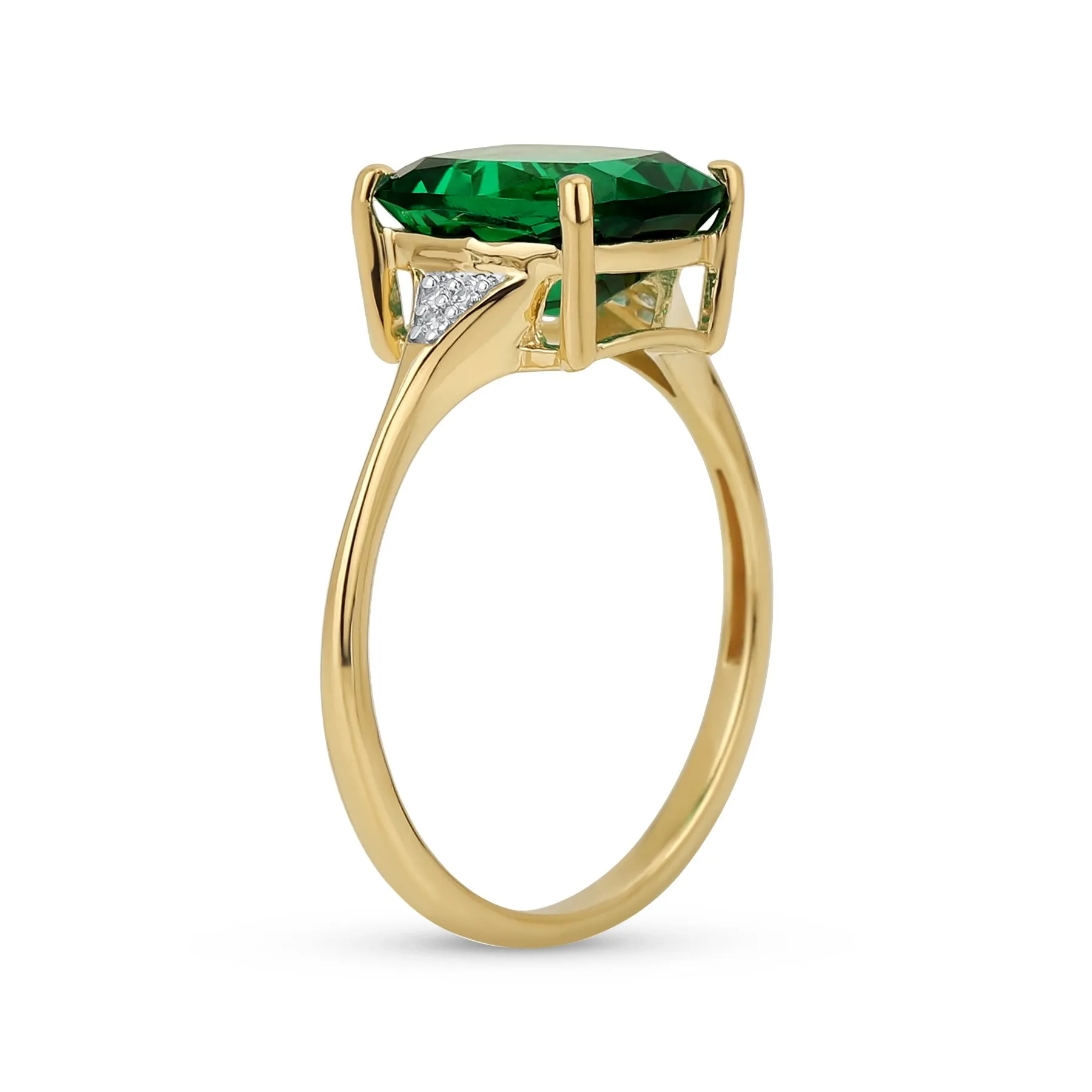 3.5CT Green Emerald Cut Gemstone Engagement Ring, 14K Gold Plated Silver