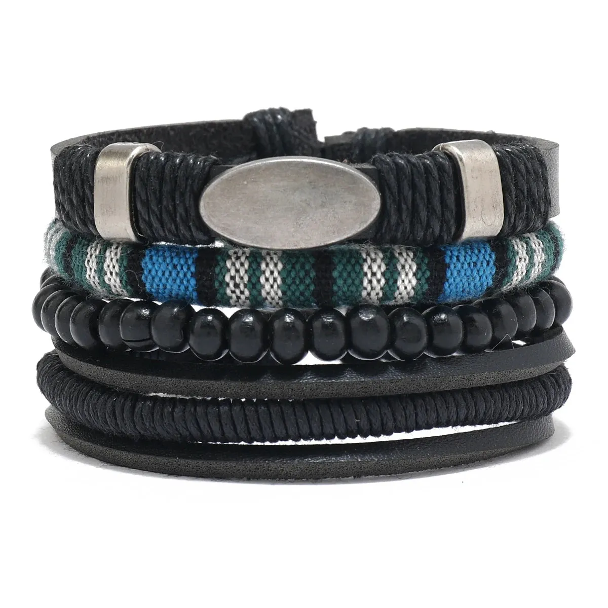 4Pcs/ Set Braided Wrap Leather Bracelets for Men Vintage Life Tree Rudder Charm Wood Beads Ethnic Tribal Wristband Rope Bracelet