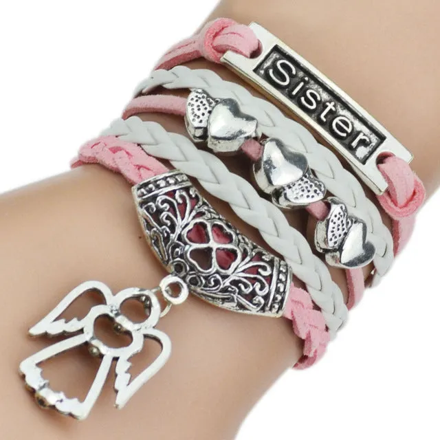 7 Colors 2017 New Fashion Leather Bracelets & Bangles Silver Owl Tree Love Bracelets for Women Men Hot Sale Fashion Jewelry