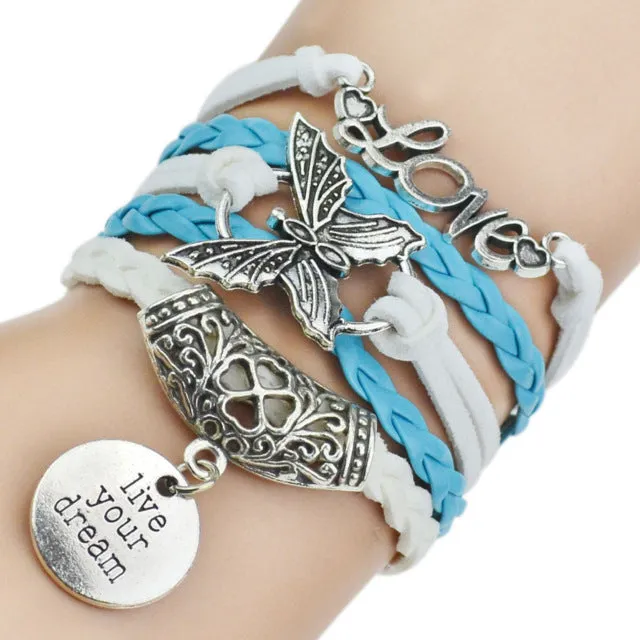 7 Colors 2017 New Fashion Leather Bracelets & Bangles Silver Owl Tree Love Bracelets for Women Men Hot Sale Fashion Jewelry