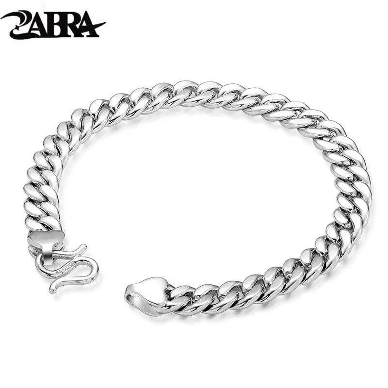 925 Sterling Silver Men's Bracelet 7mm Wide High Polish Rock Trendy Hiphopboy Wrist Band Hand Chain Jewelry Gift