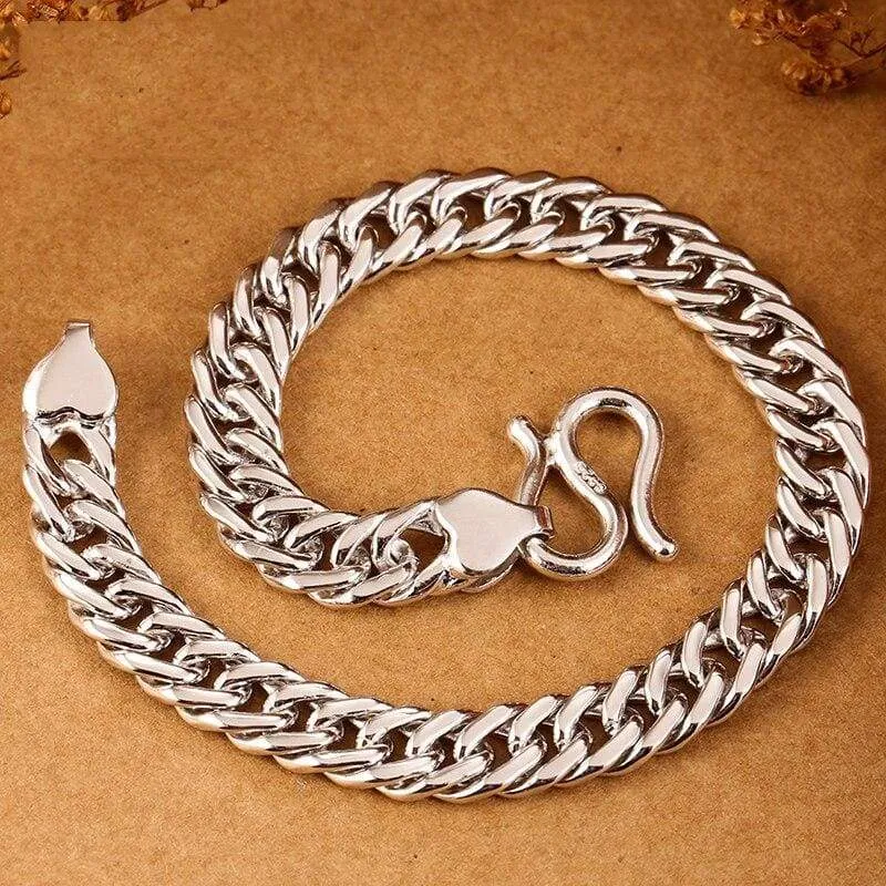 925 Sterling Silver Men's Bracelet 7mm Wide High Polish Rock Trendy Hiphopboy Wrist Band Hand Chain Jewelry Gift