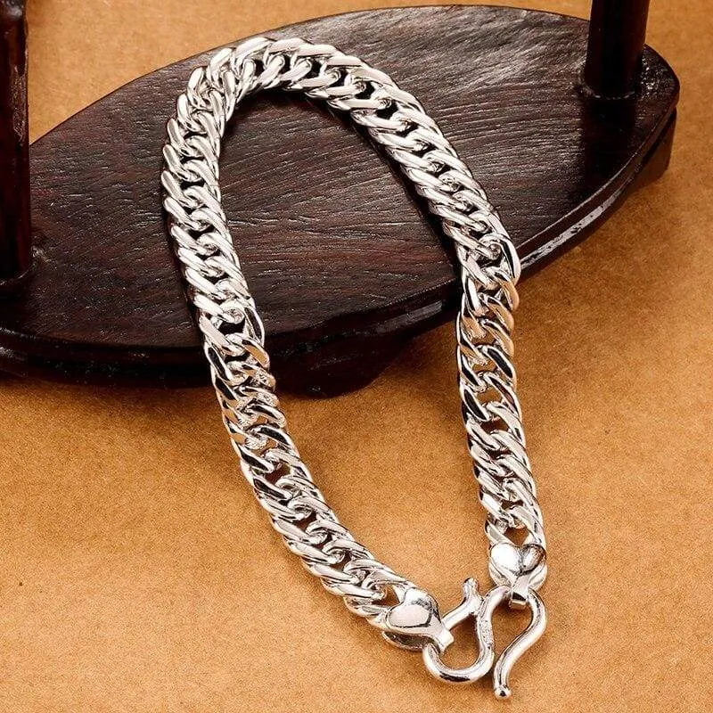 925 Sterling Silver Men's Bracelet 7mm Wide High Polish Rock Trendy Hiphopboy Wrist Band Hand Chain Jewelry Gift