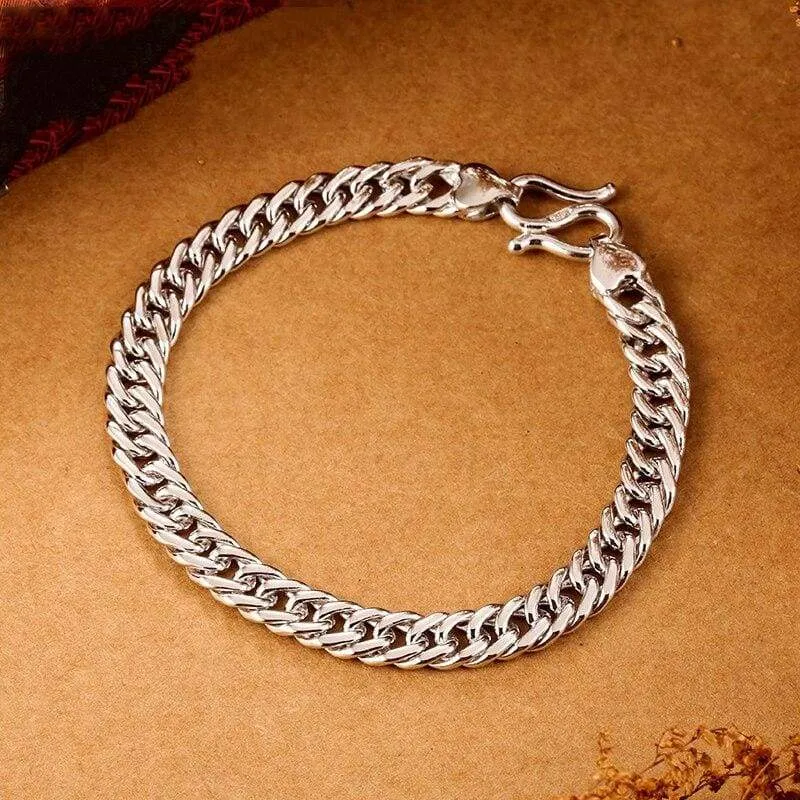 925 Sterling Silver Men's Bracelet 7mm Wide High Polish Rock Trendy Hiphopboy Wrist Band Hand Chain Jewelry Gift