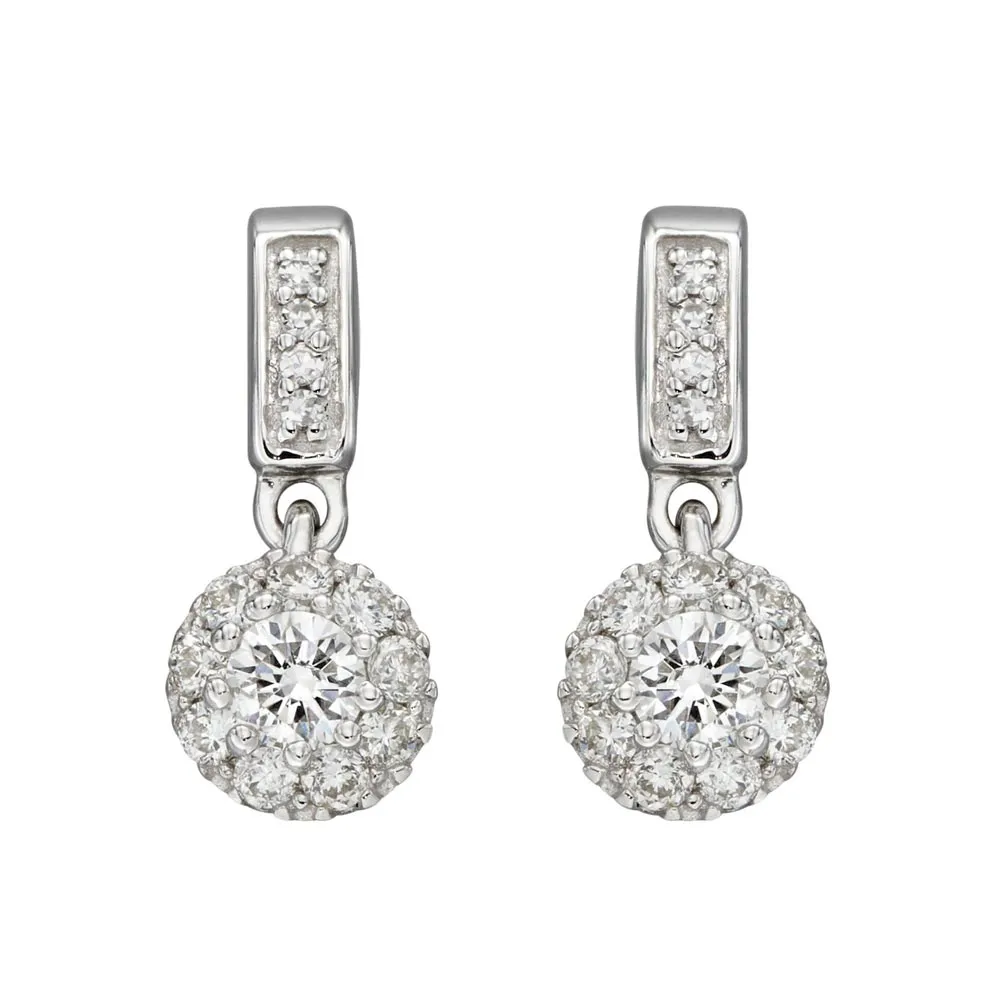 9ct White Gold Diamond Cluster Drop Earrings GE2398