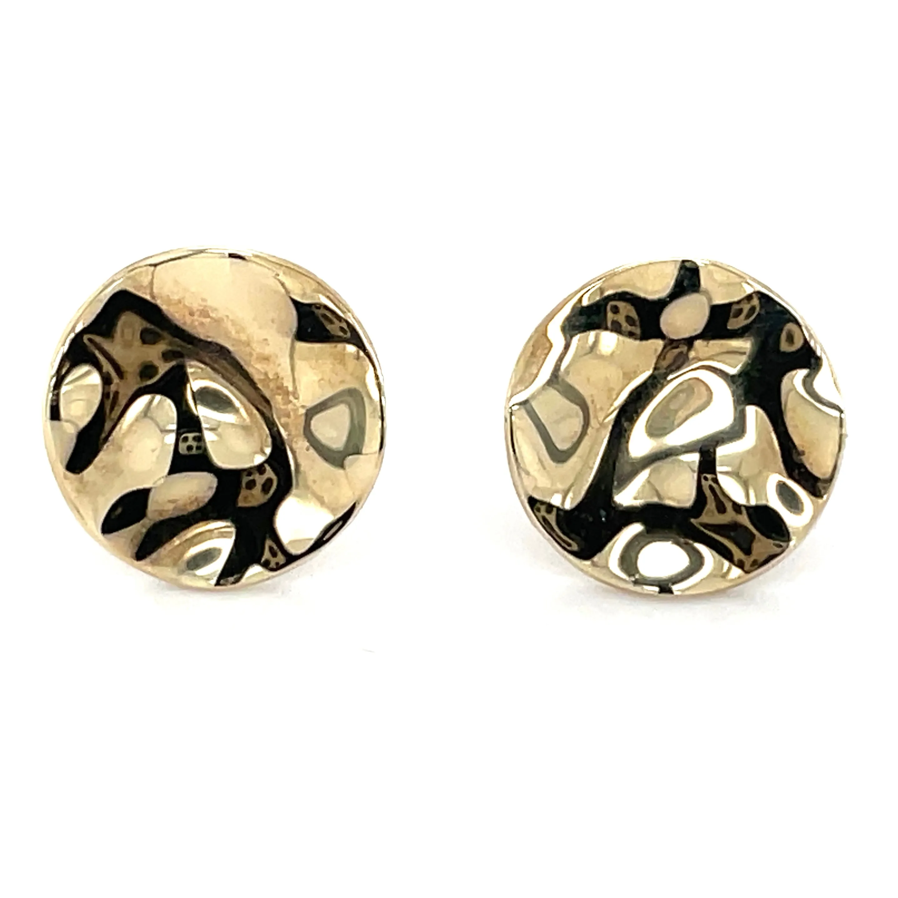 9ct Yellow Gold Textured Disc Stud Earrings