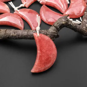 AAA Gemmy Natural Red Rhodochrosite Crescent Moon Gemstone Pendant