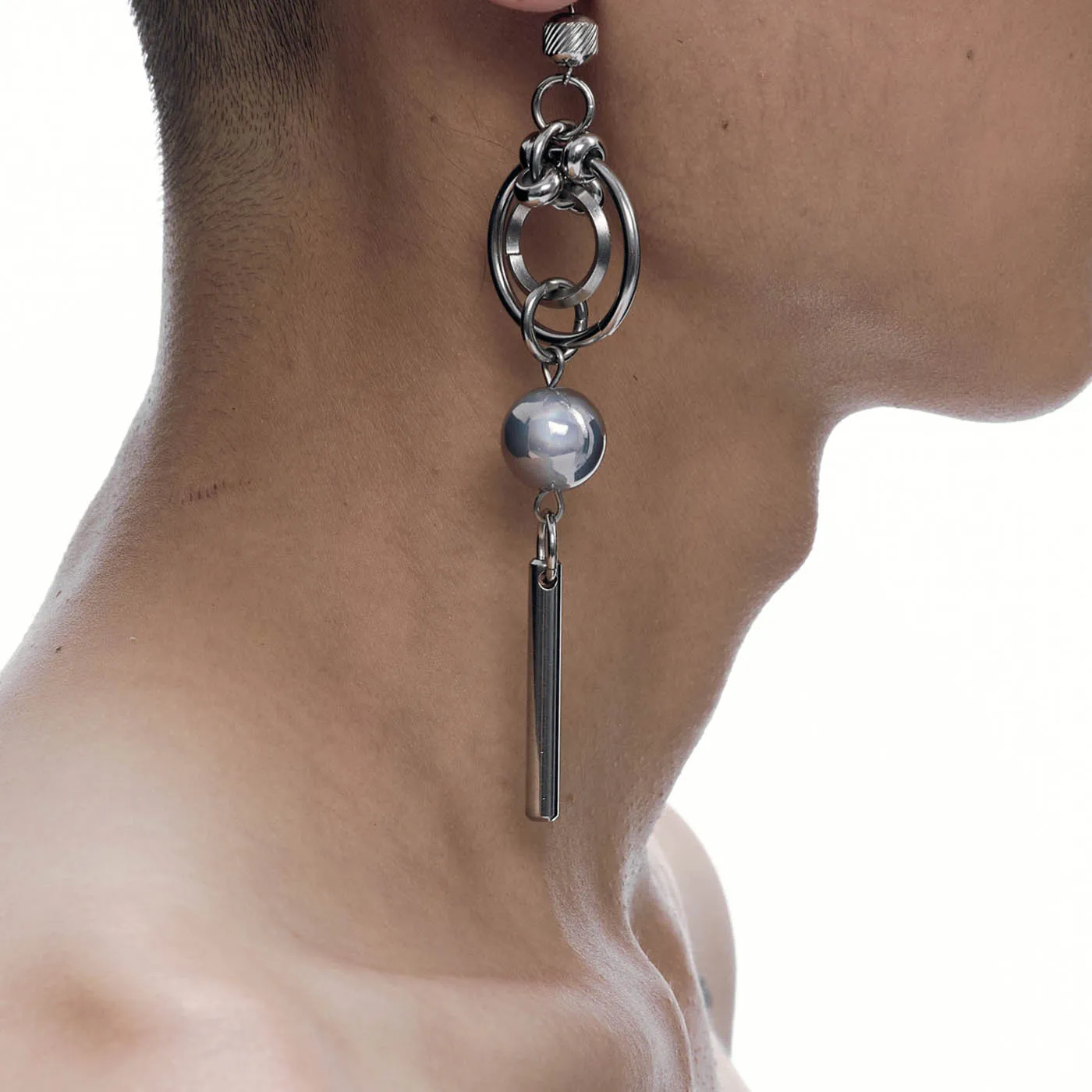 Asymmetric Chrome Orbit Earrings