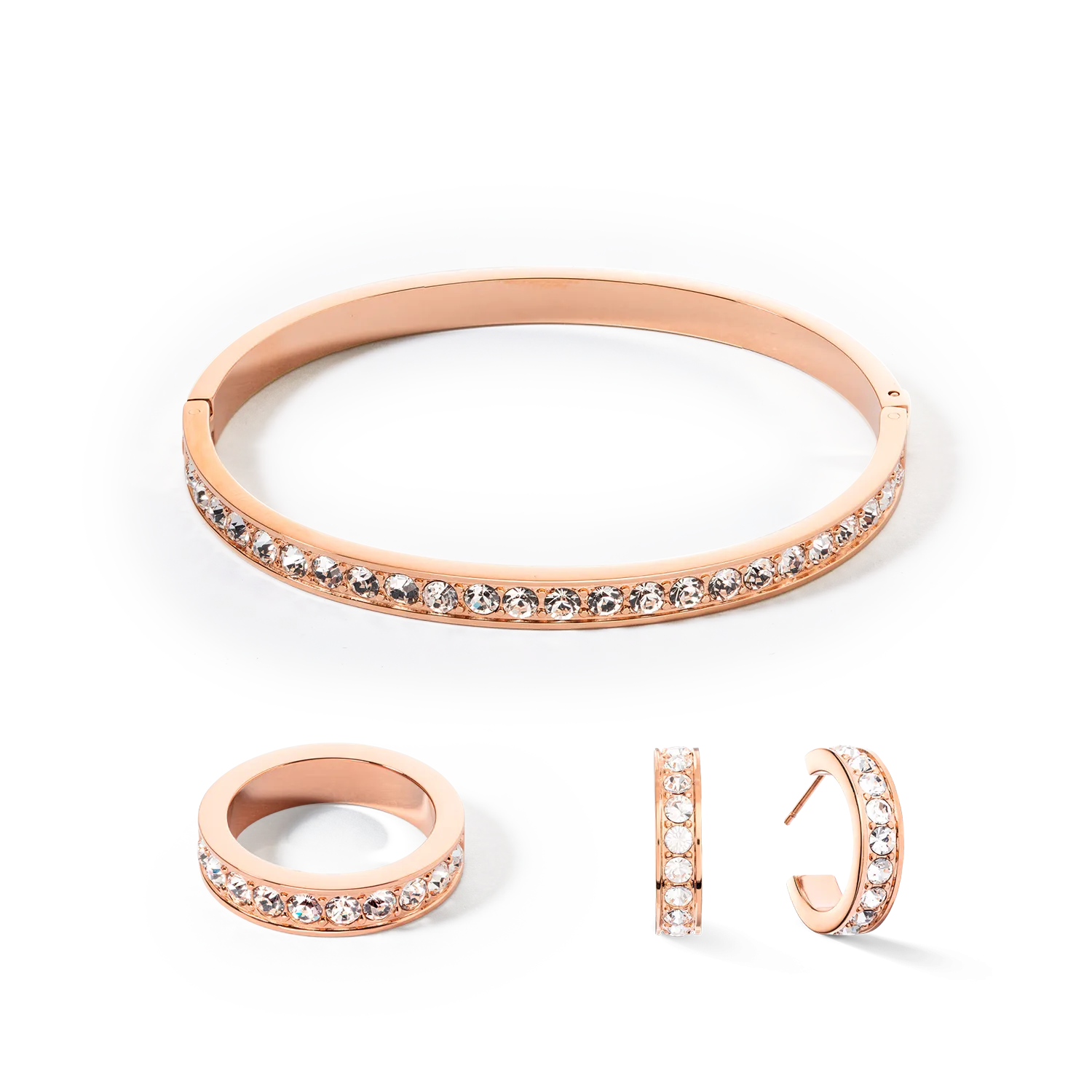 Bangle stainless steel & crystals rose gold crystal (size 19 cm)