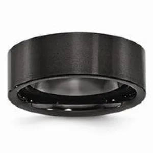 Black Ceramic Flat 8mm Brushed Wedding Band Ring