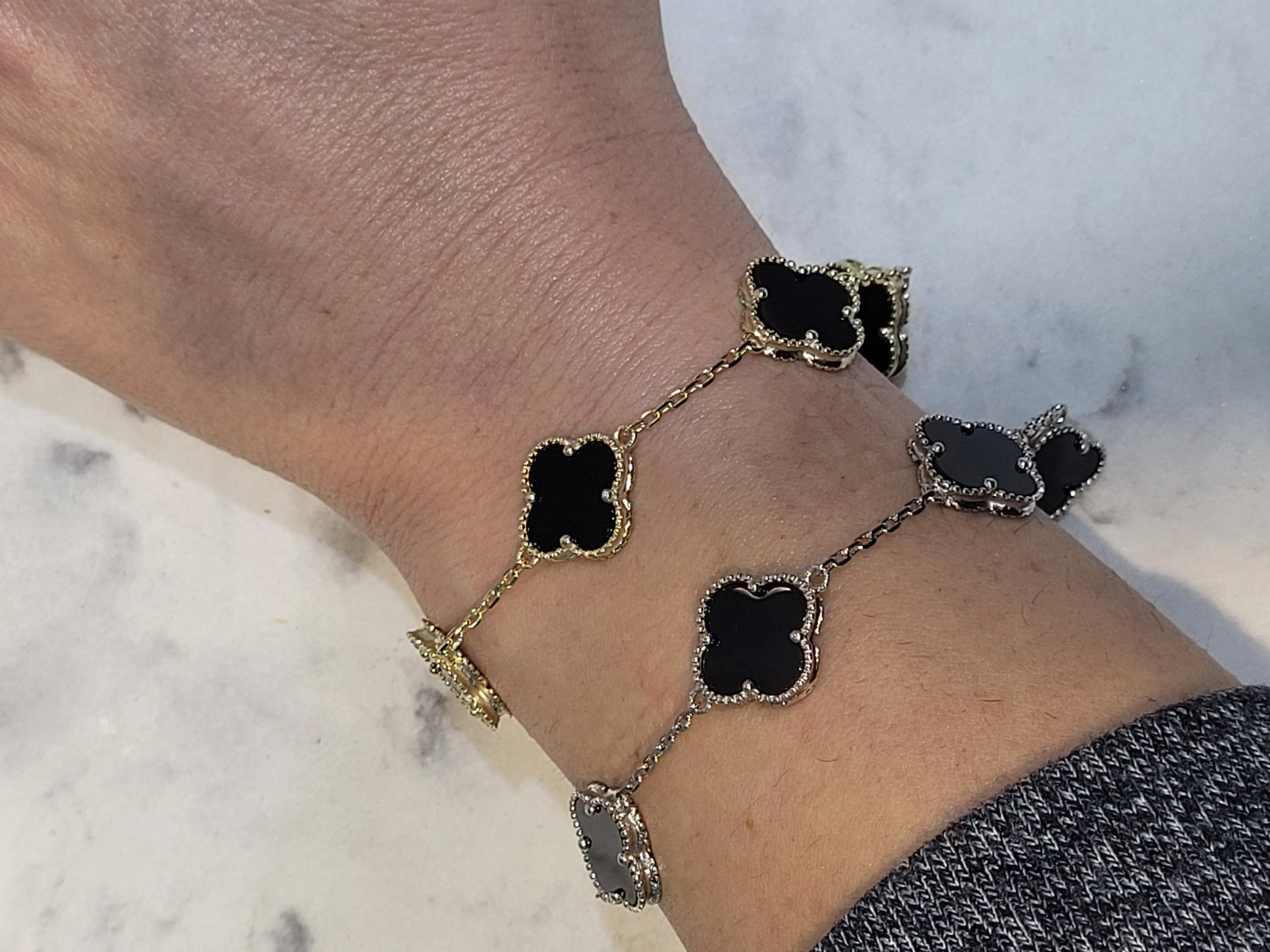 Black onyx 5 station clover bracelet