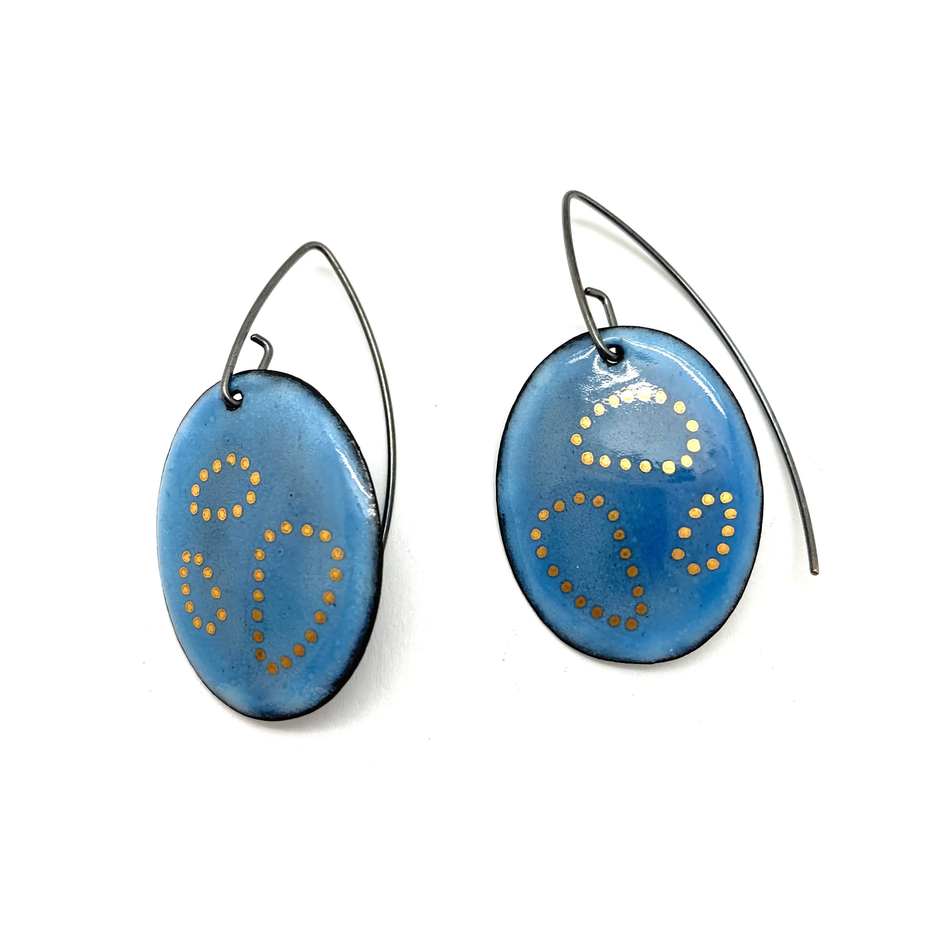 Blue Oval Gold Dot Earrings