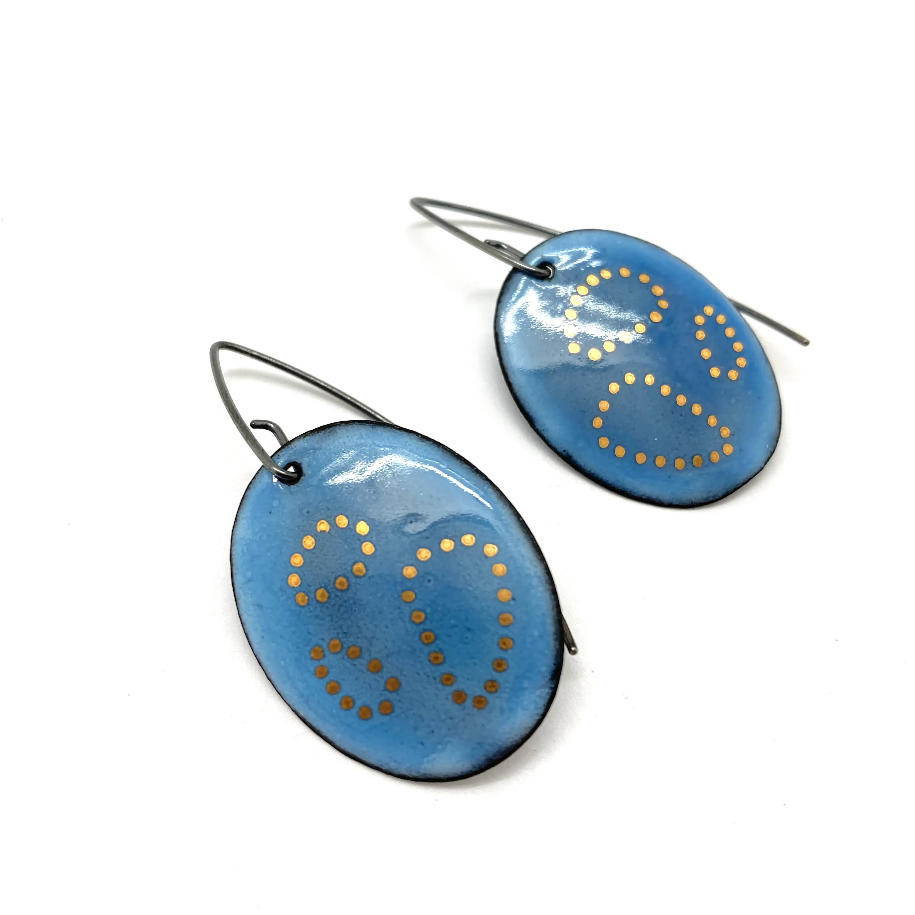 Blue Oval Gold Dot Earrings