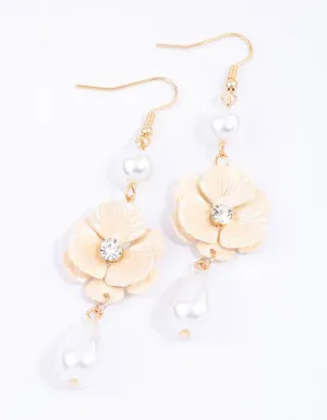 Blush Pearl Diamante Flower Drop Earrings