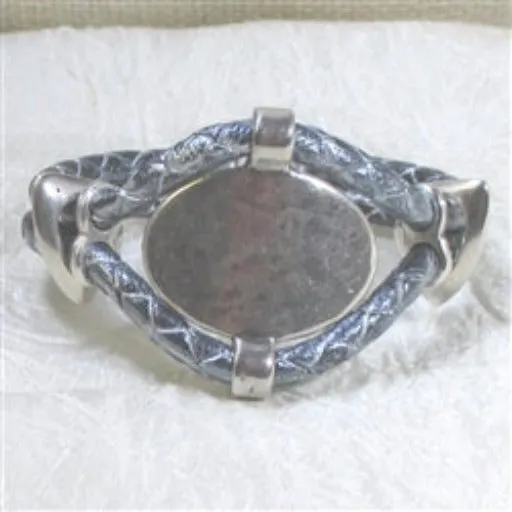 Braided Grey Leather Bracelet in Metallic Silver