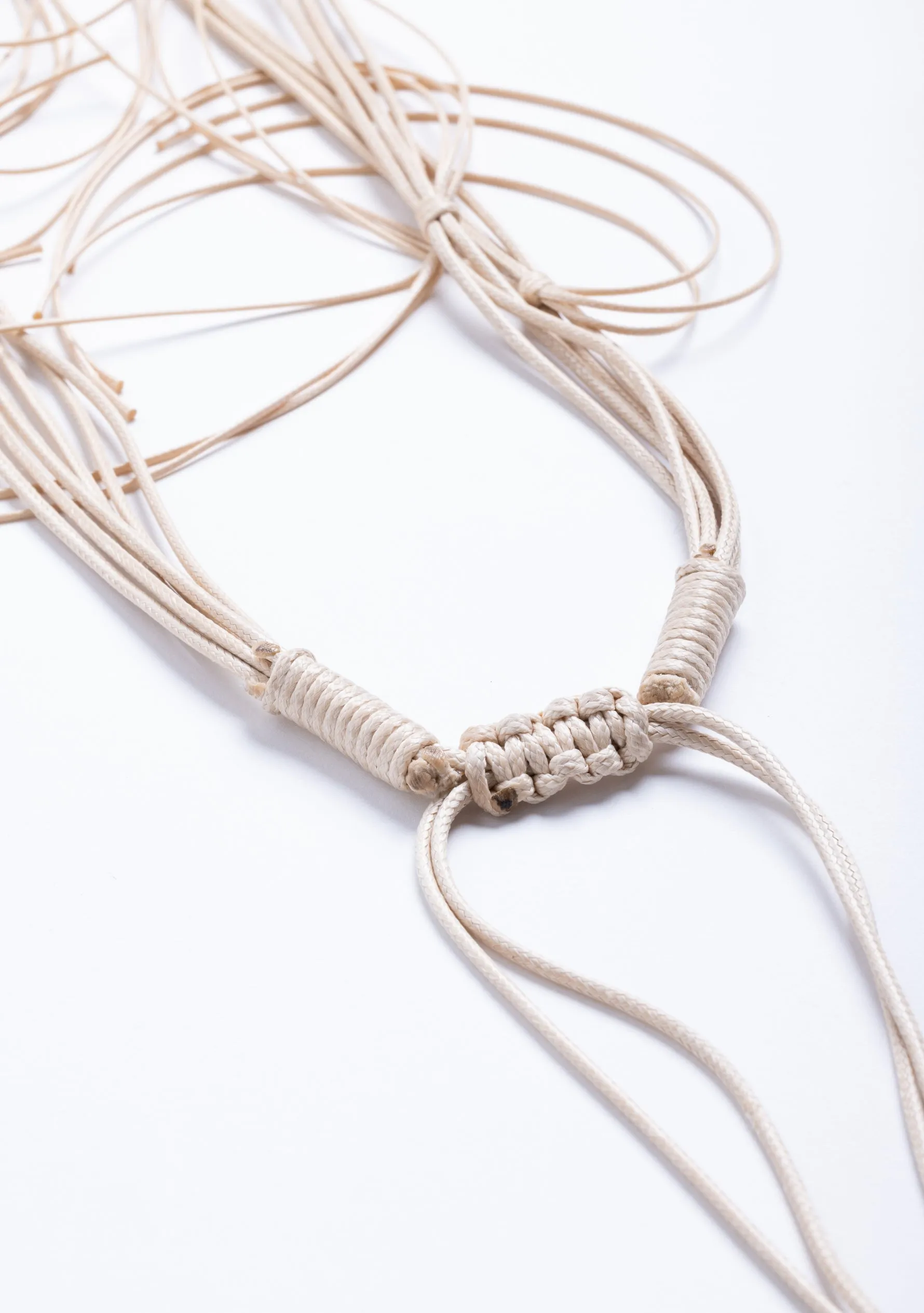 Bunched Beige Cord with Ivory-Honey-Dark Buffalo Horn Pendant Necklace