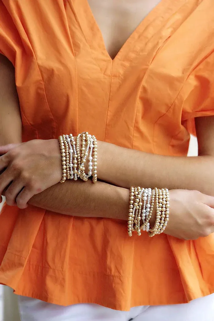 Canvas Shelby Ball Bead Stretch Bracelet Stack in Silver