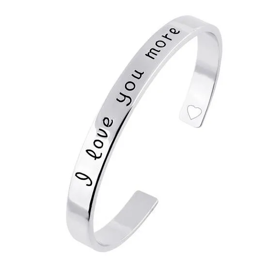 Carving Letter "I love you more" Heart Hollow Simple Creative Lovers Bangles Armreif bijoux pulseras Opening Bracelet Jewelry