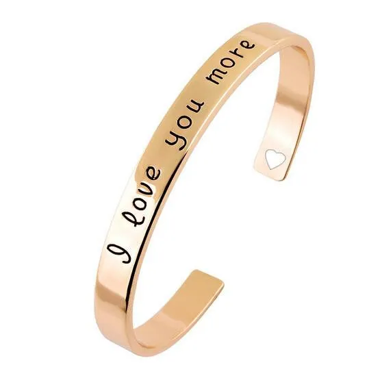 Carving Letter "I love you more" Heart Hollow Simple Creative Lovers Bangles Armreif bijoux pulseras Opening Bracelet Jewelry