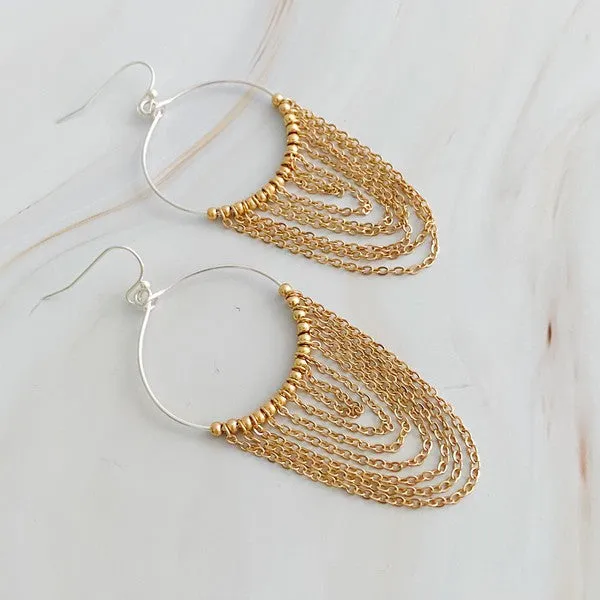 Chain Drapes Two Tone Earrings