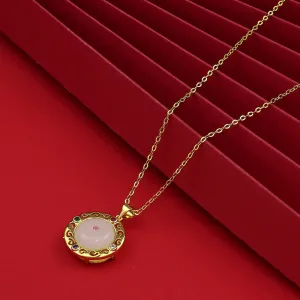 Chic Gold-Plated Round Pendant Necklace with Enamel Detailing – Elegant Minimalist Jewelry-jltn0502