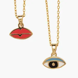 Cloisonné Necklace - Double Sided Pendant - Eye & lips