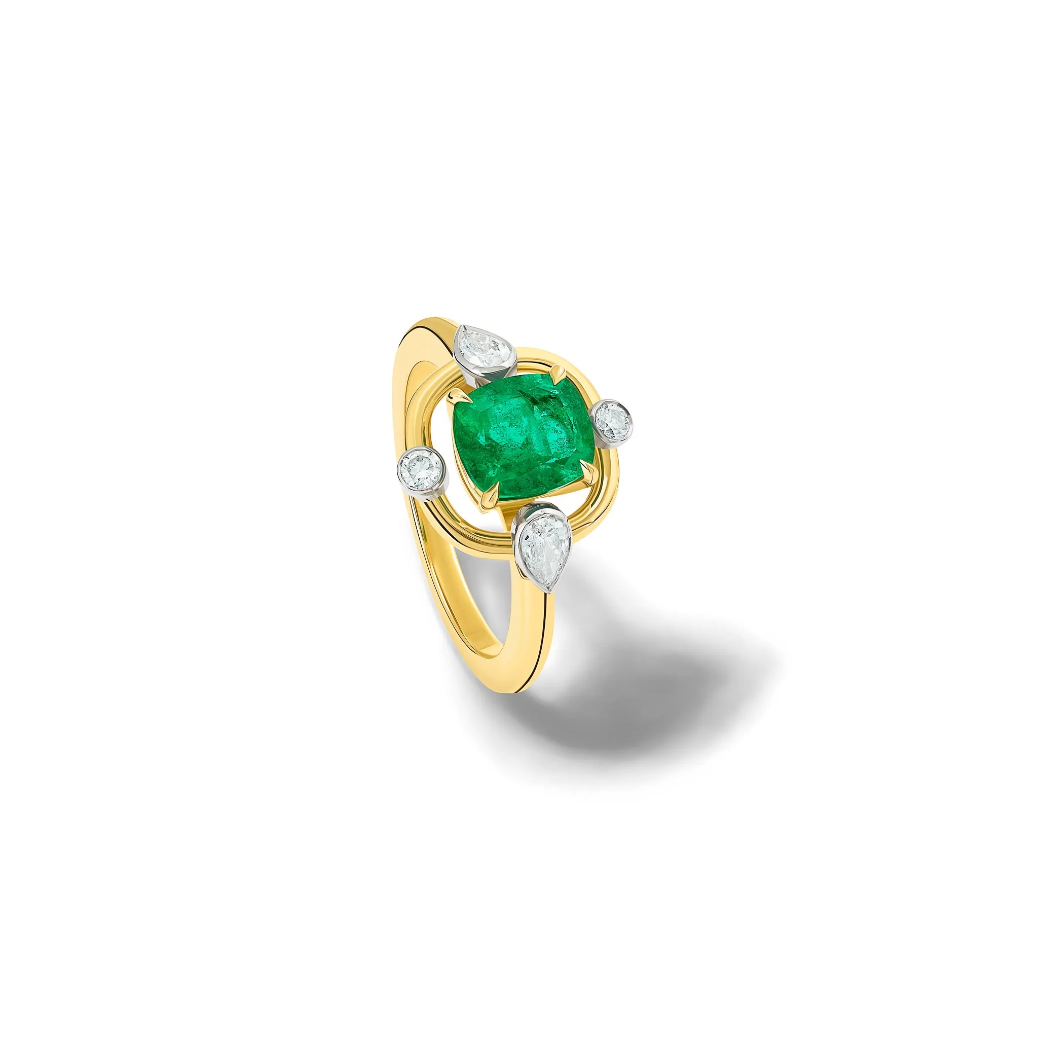 Compass Ring 18ct Yellow Gold - Emerald & Diamond