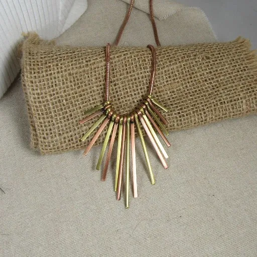 Copper & Brass Unique Fan Pendant Necklace Trendy Style