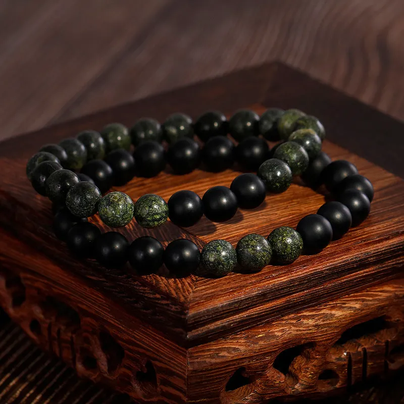 Couple's Matte Black Agate Buddha Bead Bracelets for Men and Women