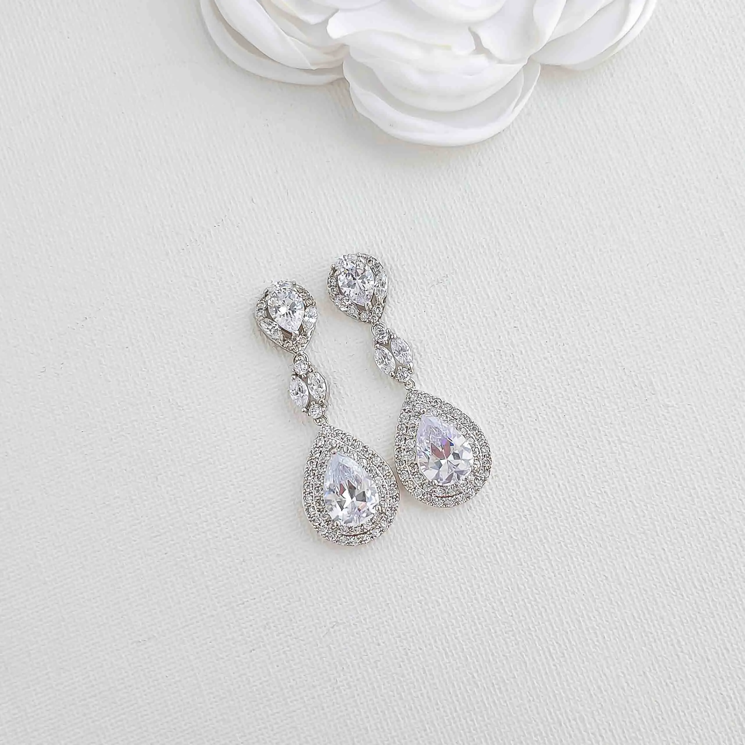 CZ Teardrop Dangling Earrings for Brides-Alba