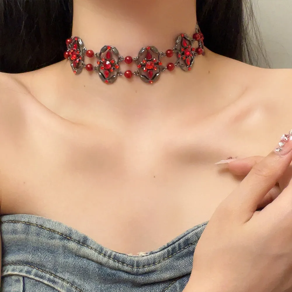 Dark Gothic Red Zircon Vintage Unique Necklace