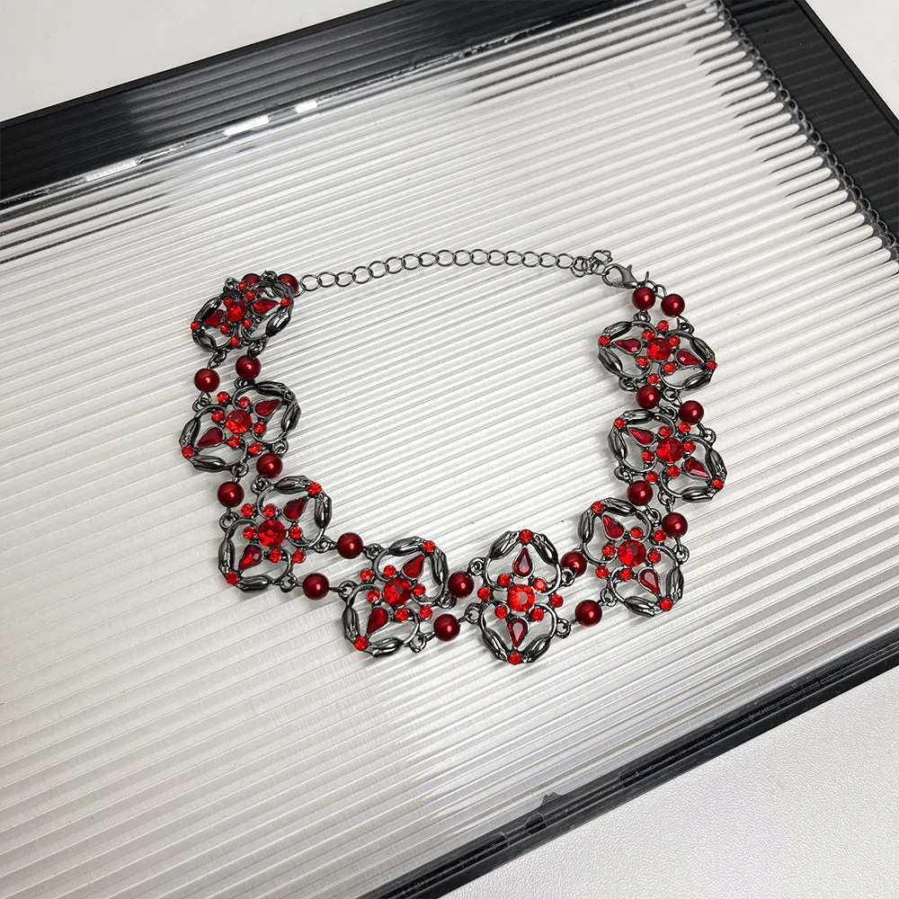 Dark Gothic Red Zircon Vintage Unique Necklace