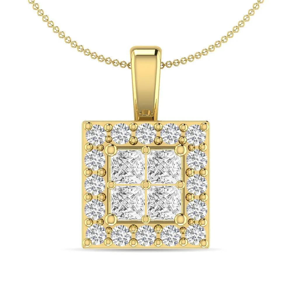 Diamond 1/4 Ct.Tw. Round and Princess Fashion Pendant in 14K Yellow Gold